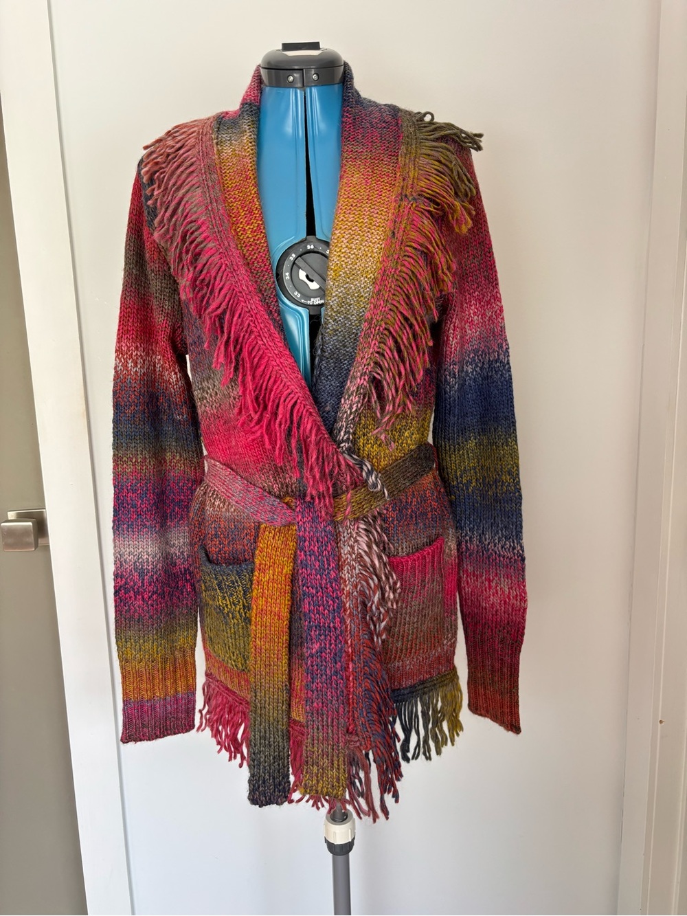 NWT Amanda Uprichard Multicolor Fringe Belted Wool Blend Cardigan S